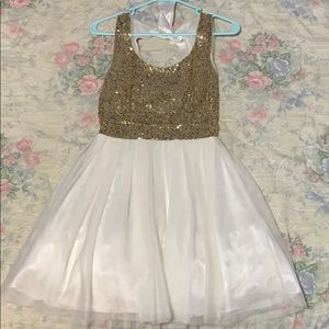 White and gold sequin homecoming/prom dress